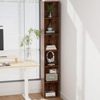 Tall Narrow Bookshelf 6-Tier Bookcase,70.5" Skinny Thin Corner Shelf Slim Storage Cabinet,Wood DVD CD Media Cube Organizer Tower Rack for Small Spaces, Bedroom, Living Room, Office,Brown