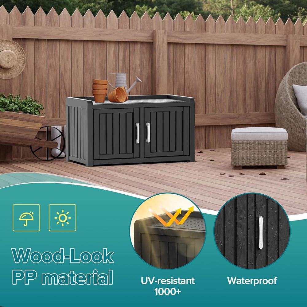 Waterproof UV-Resistant Outdoor Shoe Rack, 2-Tier Storage Cabinet Bench with ...