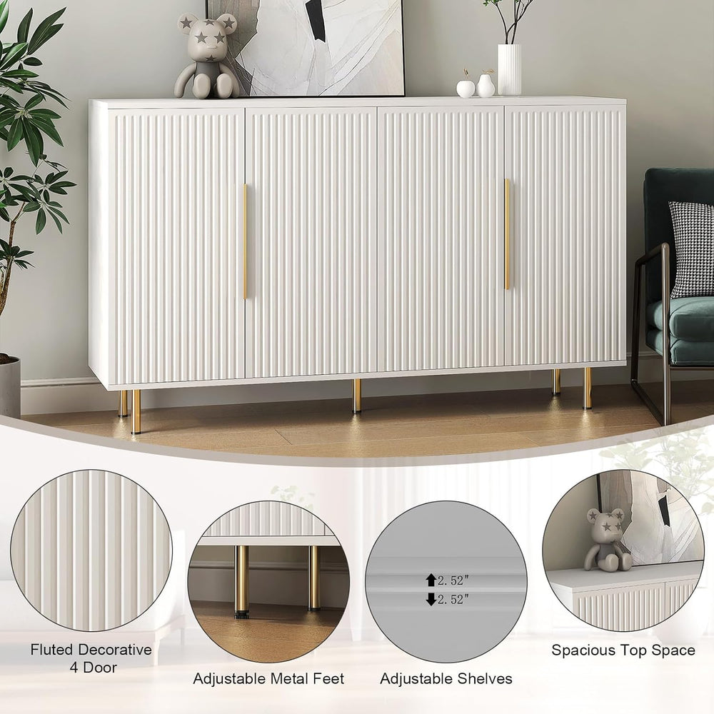 Sideboard Cabinet, 56" Large Buffet with Storage, Wood Credenza with 4 F...