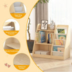 White 3 Tier Kids Bookshelf Toddler Book Rack for Book Toy Storage Organizer Children Bookcase 4 Sling Adjustable Book Display Shelf for Nursery Playroom Kids Baby Bedroom