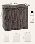 Laundry Hamper with Lid Laundry Basket 132 L (35 Gal) Wicker Clothes Hamper, Handwoven Rattan Hamper with Handles and 4 Removable Liner Bags, 6 Mesh Bags for Laundry Bedroom Brown