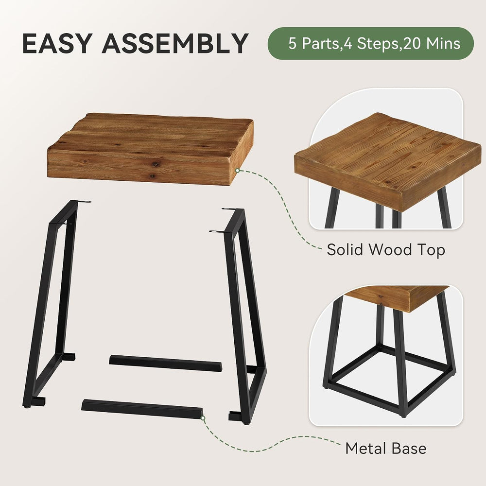 2pcs Solid Wood End Table, 19.7" Square Side Table with Metal Frame, Ind...