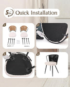 BedsPick Rattan Dining Chairs Set of 4 - Farmhouse Upholstered Cane Back Kitchen Chair with Boucle Cushion, Wingback Dining Room Seat with Metal Legs for Home, Kitchen (Brown)