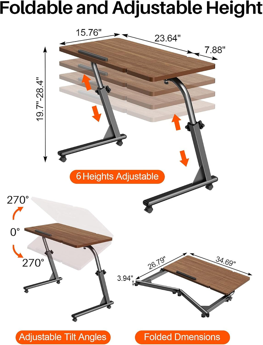 TV Tray Table with Wheels, Height Adjustable Folding Laptop Desk for Sofa | T...