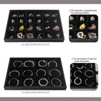 Julysky 4 Pcs/set Stackable Jewelry Organizer Trays for Drawer,100 Slots Ring Tray，Necklace Tray,12 Grid,24 Grid Jewelry Displays for Selling,Black