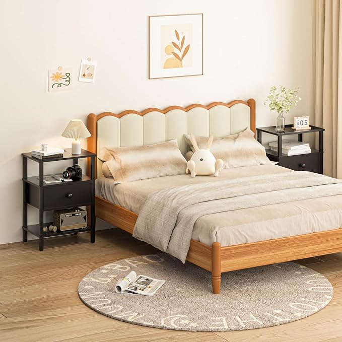 Lerliuo Nightstand with Charging Station and USB Ports, 3-Tier Storage End Ta...