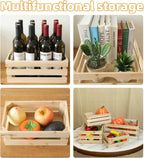 Set of 4 Large Wooden Crates Unfinished Office Storage Crates, Decorative Wood Storage Crates for Display, Rustic Pine Wood Organizer Bin Basket for Kitchen Pantry Bathroom