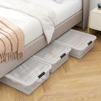 50 Quart Plastic Under Bed Storage Container, 4-Pack Large Clear Latching Storage Box with Wheels