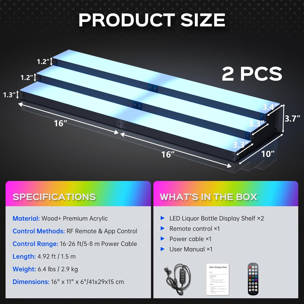LED Illuminated Bar Bottle Display Rack, 3-Tier 32" Multi-Color Whiskey ...