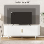 VOWNER 63" Fluted TV Stand, Modern Entertainment Center for TVs Up to 65" with Adjustable Shelves and Sliding Doors, Curved Media Console Table with Storage Cabinet for Living Room Bedroom (White)