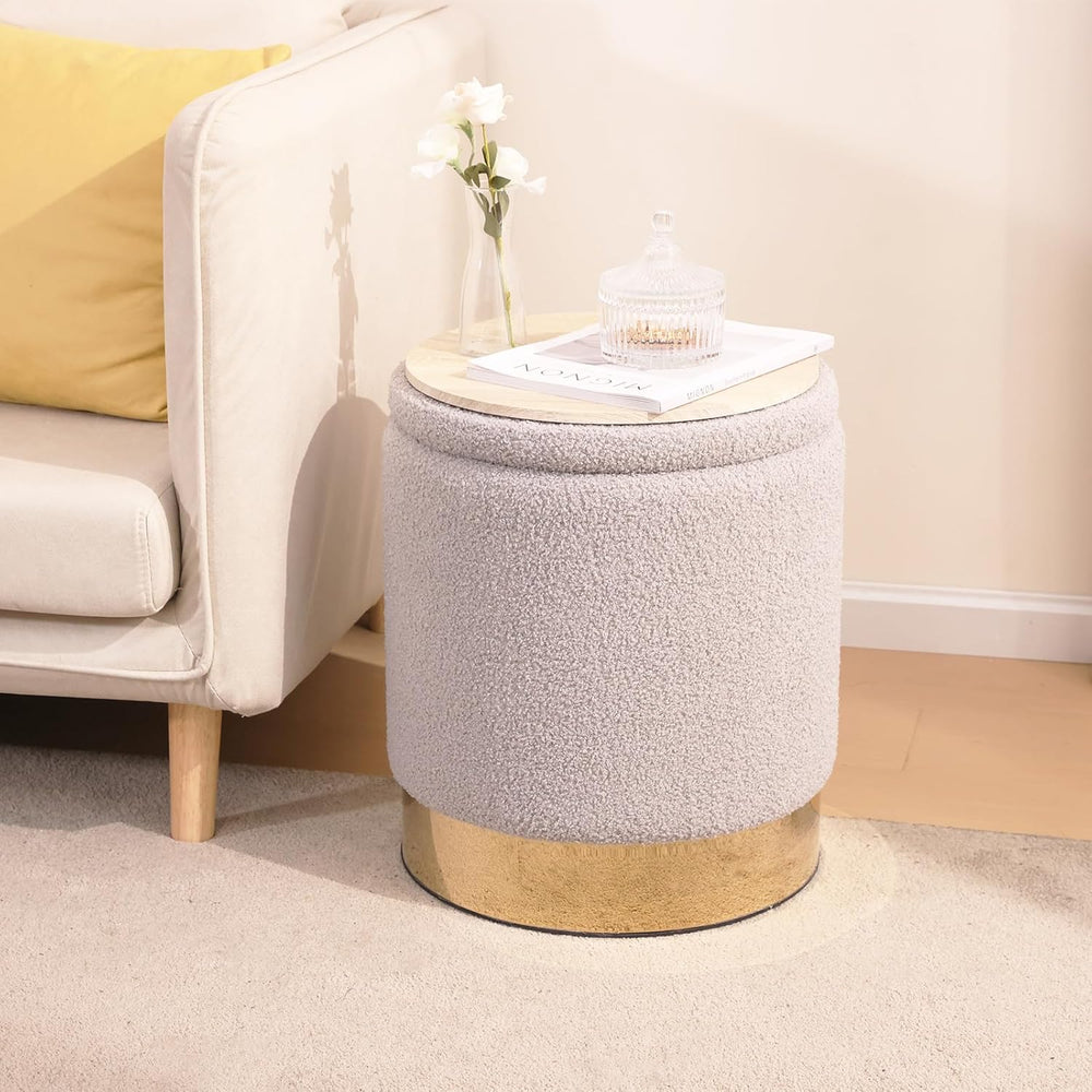 YYW HOME Sherpa Round Ottoman Set of 2 with Storage, 12 Gallon Hidden Storage...