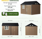 Breezz 8X10FT Outdoor Steel Storage Shed with Clear Window, Lockable Doors, Weather-Resistant Metal Tool Shed for Garden, Backyard, Patio, and Utility Storage.Brown