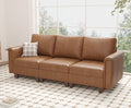 SITJOY 91" Faux Leather Modular Sectional Sofa with Storage, Mid Century Modern Sectional Couches for Living Room, Soft Padded Armrests, 3 Seater Couch, Brown