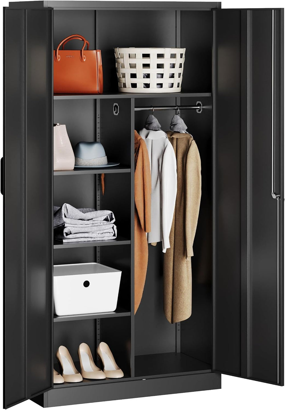 Metal Wardrobe Cabinet with Lock,72" Armoire Closet with Hanging Rod,Loc...