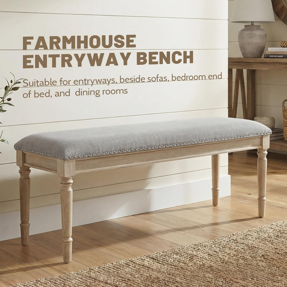 chairus Farmhouse Dining Bench 46" Wooden Entryway Bench with Padded Sea...