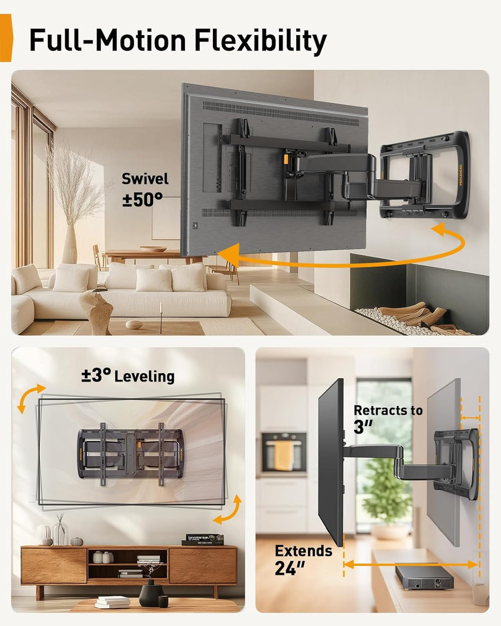 Perlegear Full Motion Sliding TV Wall Mount for 42-95 inch TVs up to 150 lbs ...