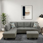 Modern Living Room Furniture Sets with Pillows, Modular Sectional Couches with Chaise Lounge, 4-Seaters L Shape Sofa with Storage Ottoman, for Living Room, Grey