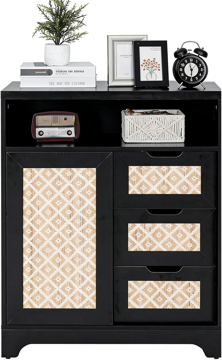 ALBAD Boho Chic Rattan Sideboard Buffet Cabinet with Sliding Doors & Draw...