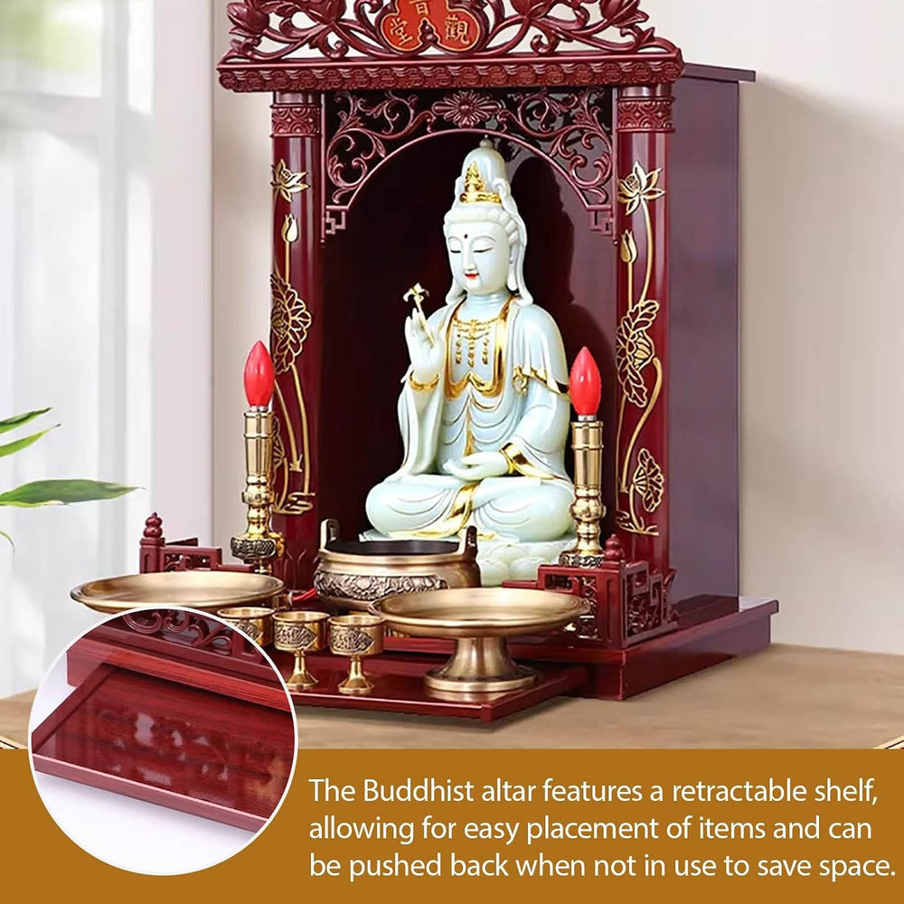 Wall Altar Shelf with Pull-Out Panel for Incense Offerings,Wall-Mounted Solid...