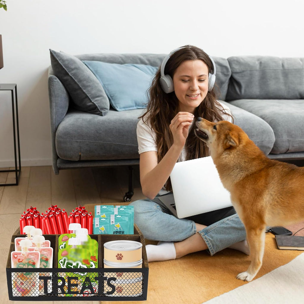 Geyecete dog treat jar dog treat container for countertop Dog Treat Container Wooden grid snack storage box trapezoid cat treat jar Desktop treat bar
