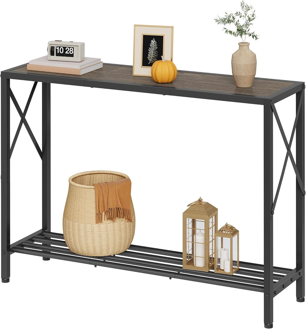 Tajsoon Industrial Console Table 41.8", 2 Tier Entryway Table with Stora...