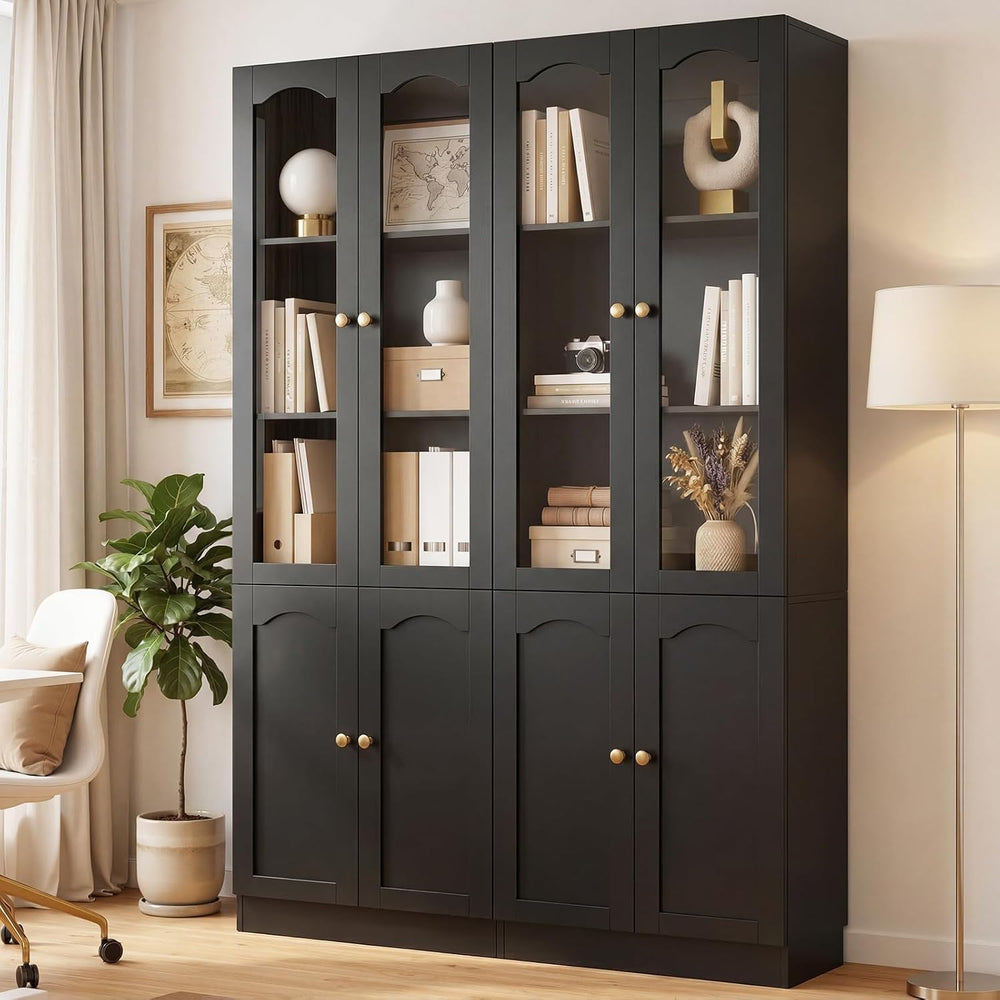Cyclysio 80" Tall Pantry Cabinet with 8 Doors, Black Kitchen Pantry Stor...