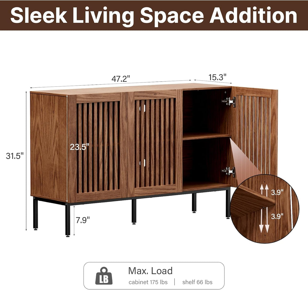BVIUNTWO Buffet Cabinet, Modern Credenza Storage Cabinet with Adjustable Shel...
