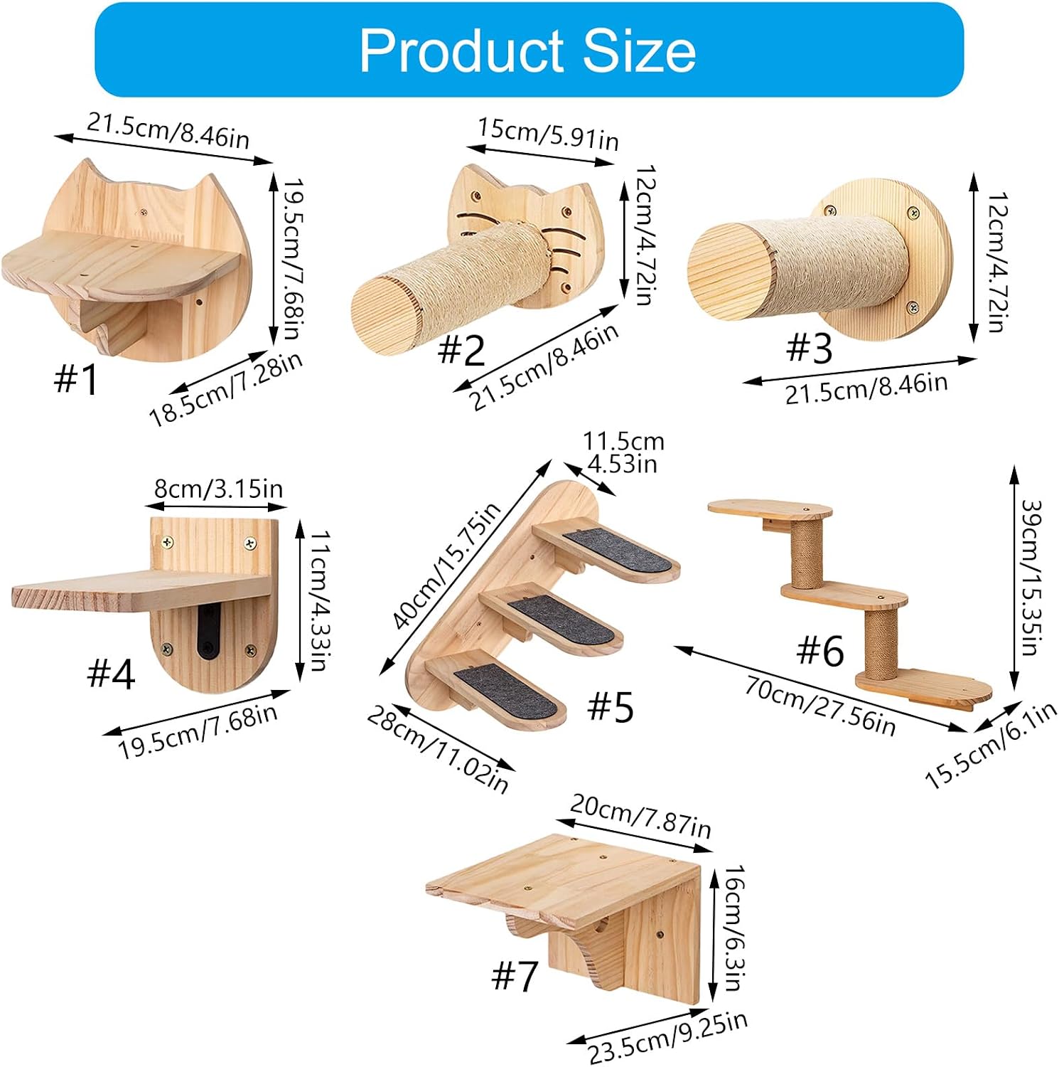 Multi-Level Wooden Wall Perch with Ladder Steps, Felt-Covered Shelves for Climbing & Jumping Activities Wooden Wall Mounted Cats Climbings Frame