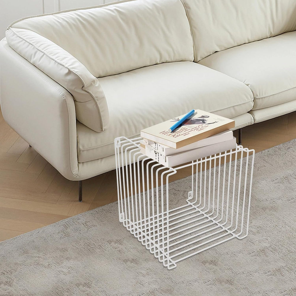 Square Geometry Retro Side Table, 11.8in Iron Multi-Purpose Side Table Square...