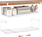 Expandable Under Cabinet Shelf, Extendable Under Shelf Storage with 0.94 Inches Thick Clips for Shoe Rack, Pantry Cabinet, Laundry Room. (White, 2 Pack, Interior: 6" H x 8.26" D)