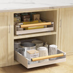 2 Pack No-Drill Pull Out Cabinet Organizer 15.3'' Deep Expandable Slide Out Drawers for Kitchen Pantry & Under Sink Storage, Adhesive Nano Film Mount, White