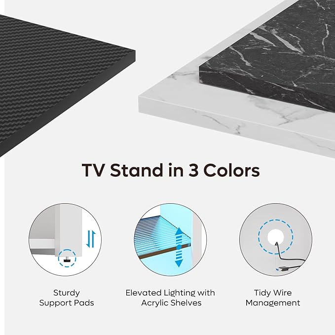 Bestier LED Tall Entertainment Center for PS4, 55 inch TV Stand for 55/60/65 inch TV, TV Console with Storage, Media TV Cabinet with Adjustable Shelf for Living Room, White Marble