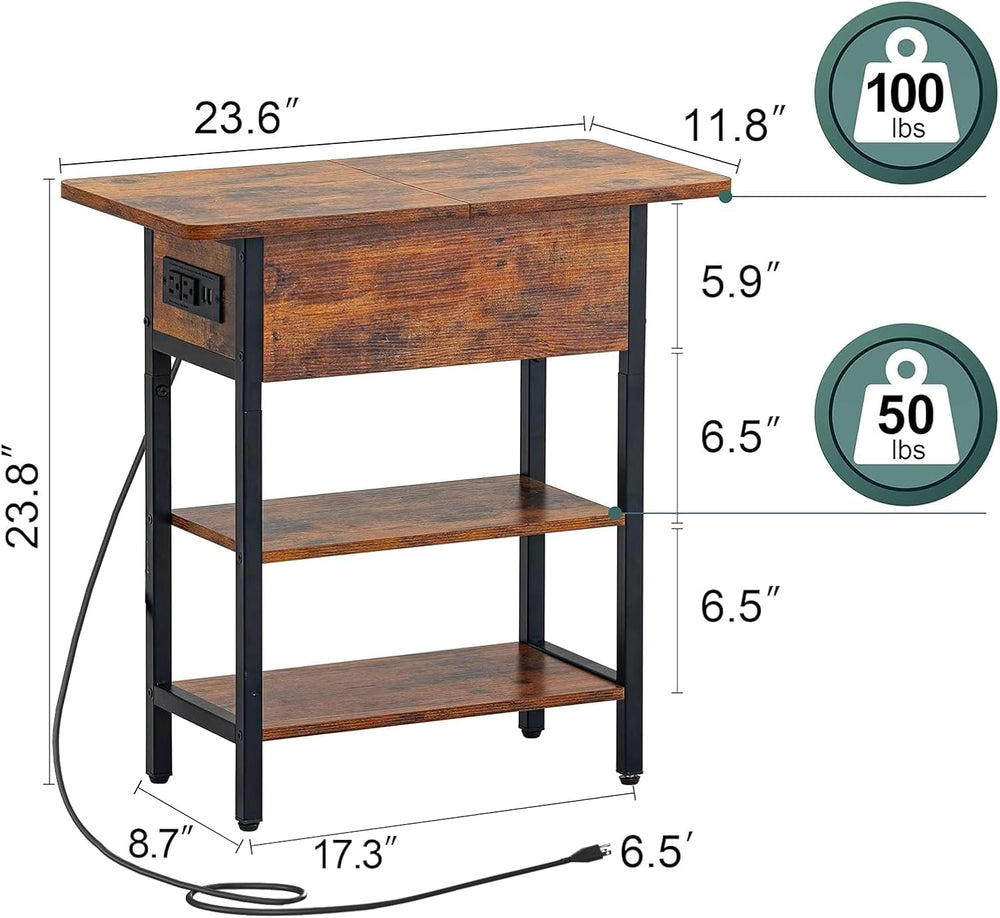 Yoobure End Table with Charging Station, Flip Top Side Table with USB Ports a...