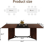 78.7 Inch Dining Table for 8 People, Large Rectangular Farmhouse Kitchen Table with Waterproof Wood Tabletop and Adjustable Leg for Kitchen Dining Room, Brown