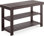 Sweetcrispy Shoe Rack Bench, 3-Tier Bamboo Entryway Storage Organizer, 286lb Capacity, Shoes Stand for FrontDoor Entrance, Bedroom, Living Room, Bathroom, Balcony, 11.3 x 27.6 x 17.8 Inches, Brown