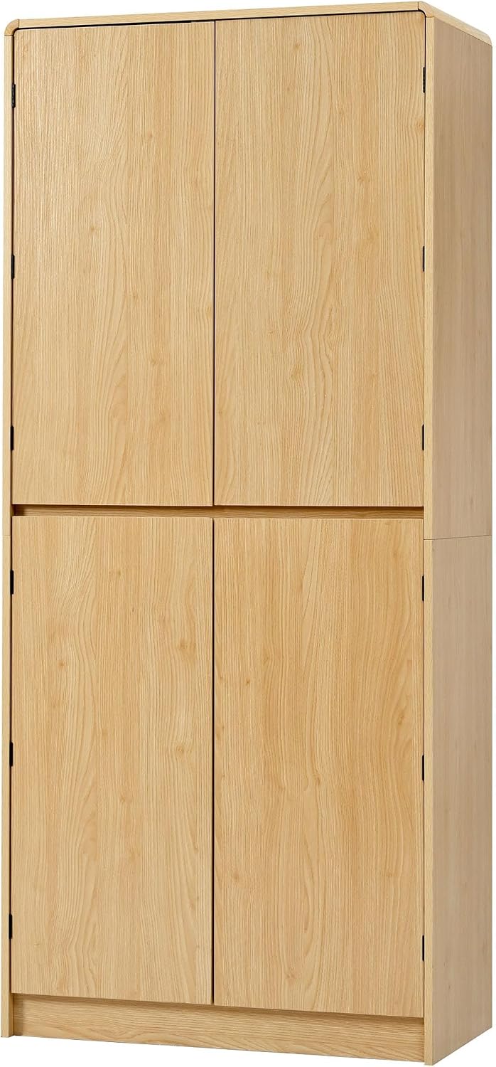 72" Tall Pantry Cabinets for Kitchen Storage, Natural Pantry Storage Cab...