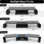 OPNICE Wood Desk Organizers and Accessories, Dual Monitor Stand Riser with Drawer and 2 Pen Holders, Desk Shelf Computer Racks for Office Workspace Organizers, Desktop Organization (Black)