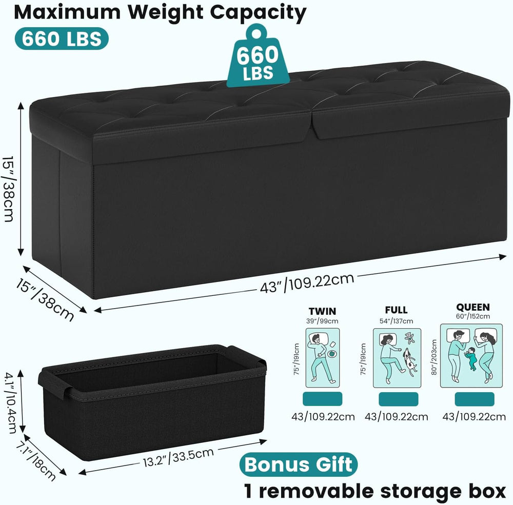 DUMOS 43 Inch Folding Storage Ottoman Bench with Flipping Lid