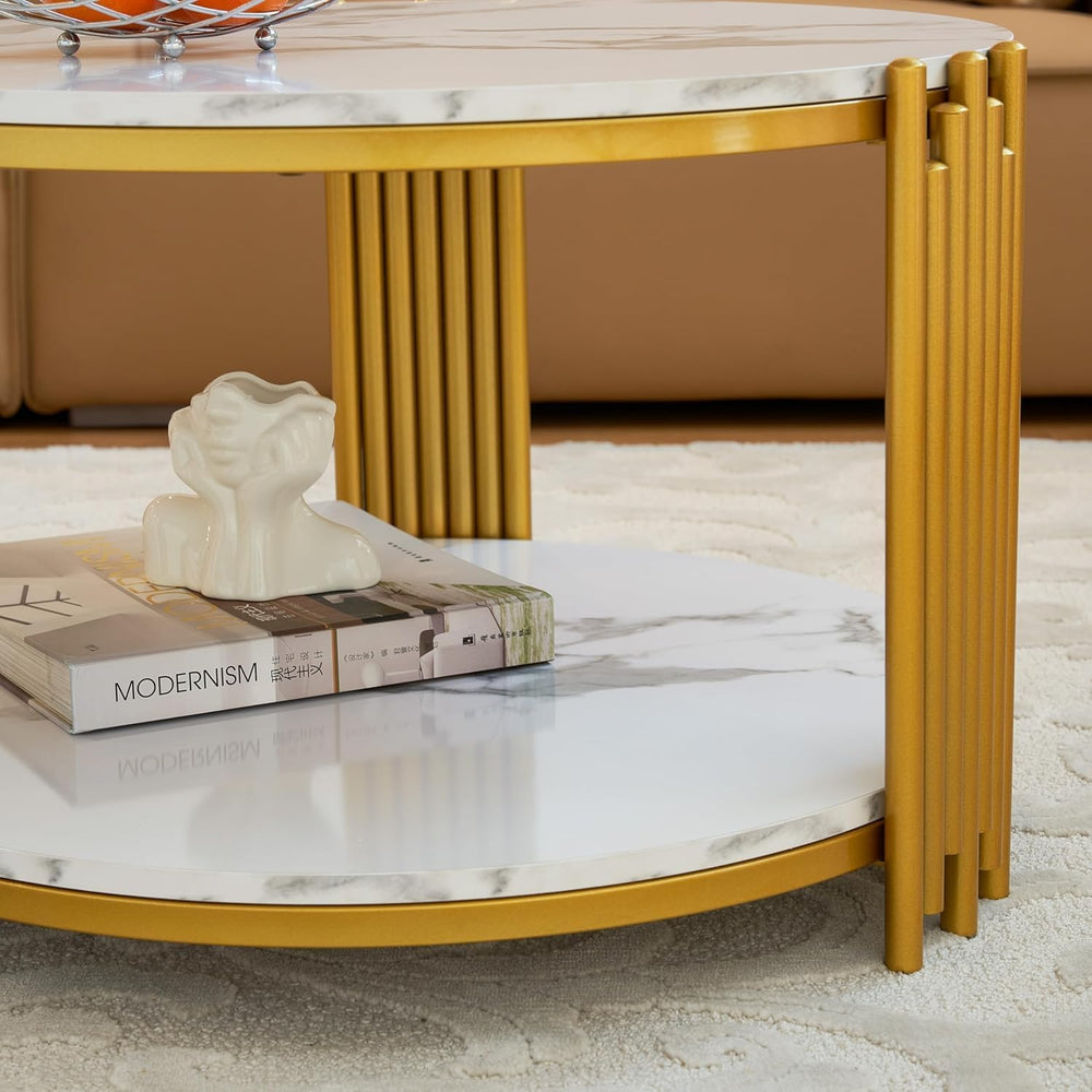 3 Piece Living Room Table Set, Faux Marble Round Coffee Table and End Tables,...