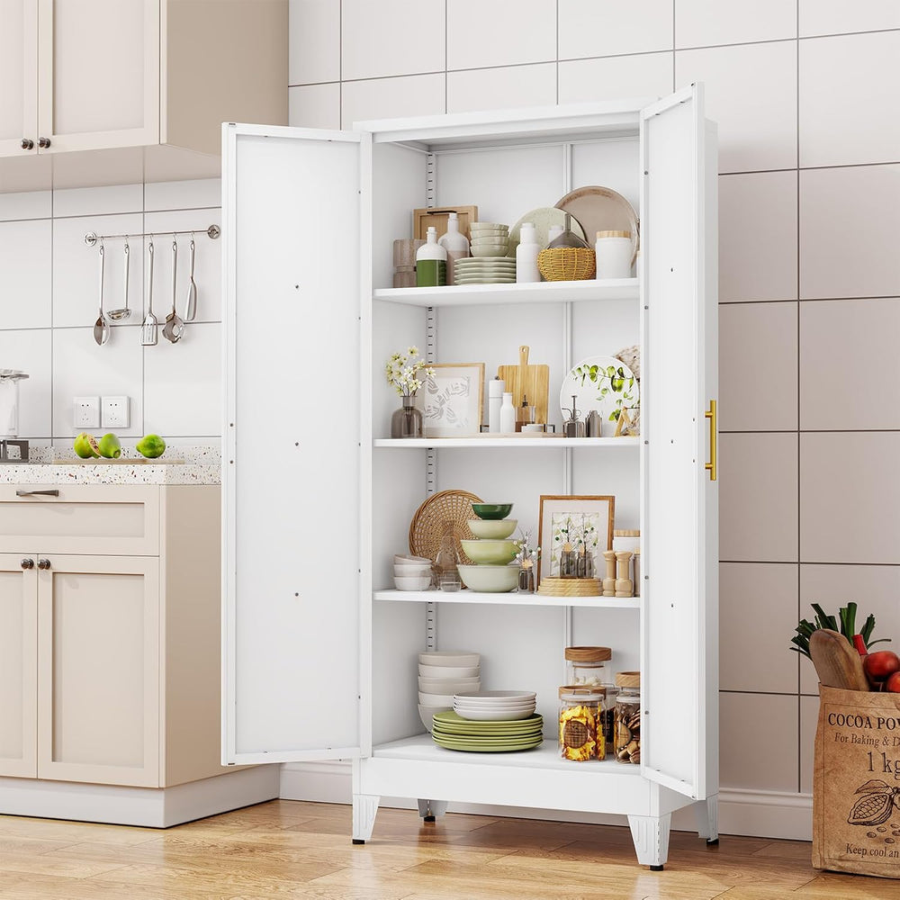 61" H Metal Kitchen Pantry Storage Cabinet, Freestanding Cupboard with 2...