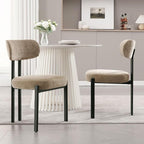 LukeAlon Chenille Dining Chairs Set of 4, Modern Curved Back Upholstered Dining Room Chairs with Black Metal Legs, Khaki