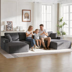 130" U-Shaped Modular Sectional Sofa with Chaise | Boneless Corduroy Flexible Module Seating for Living Room, Cloud Couch with Cup Holders and Side Pockets, No Assembly (Grey)