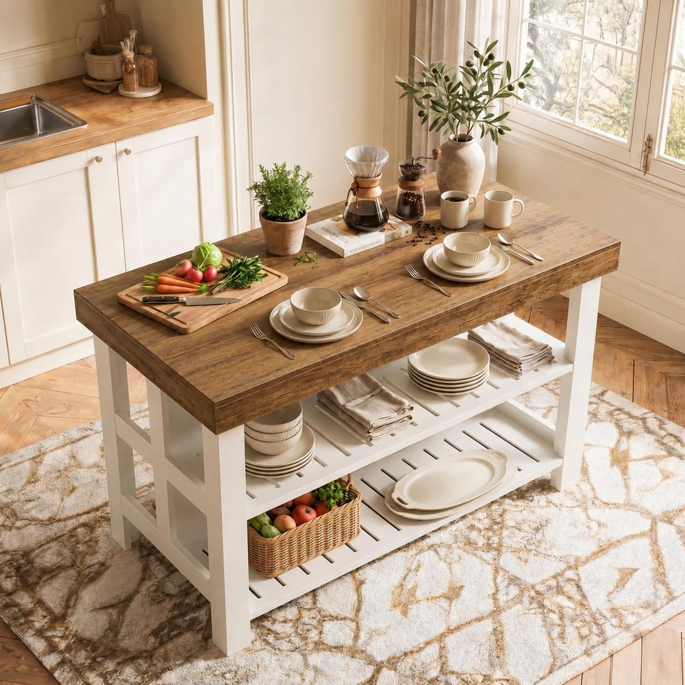 Tribesigns 55.1-Inch Kitchen Island with Seating and Storage, 3-Tier Large Fa...