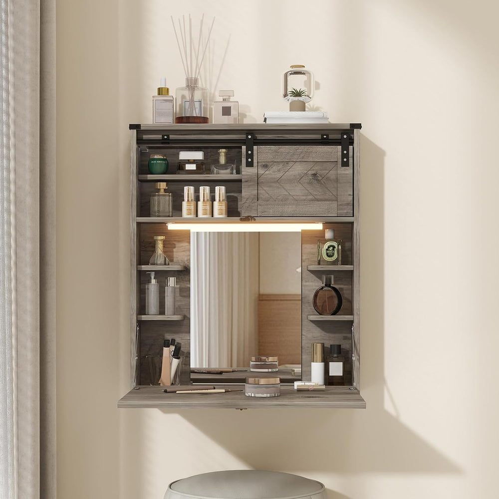 ARTETHYS Floating Vanity Desk with Mirror and Lights Small Wall Mounted Makeu...