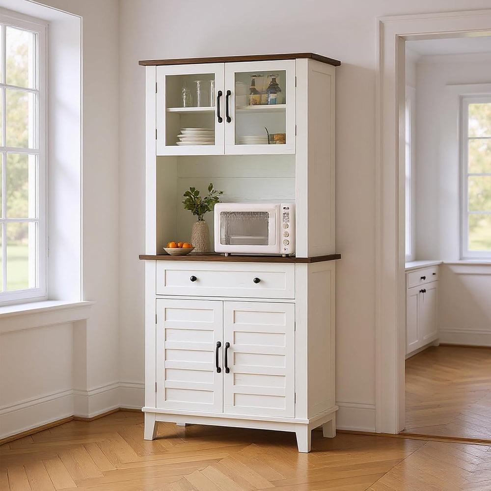 Pantry Cabinet with Charging Station, Tall Kitchen Pantry Storage Cabinet wit...