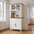 Pantry Cabinet with Charging Station, Tall Kitchen Pantry Storage Cabinet with Microwave Stand, 2 Glass Doors for Living Room, Dining Room