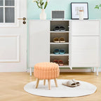 Wimarsbon Storage Ottoman,Soft Faux Fur Footstool with Padded Seat, Small Reading Vanity Chair, Footrest with Wood Tray for Couch, Mini Coffee Table or Display Stand (Orange, Round Storage)