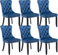 Upholstered Dining Chairs Set of 6, Velvet Dining Room Chairs with Back Ring Pull Trim and Solid Wood Legs, Tufted Wingback Kitchen Chair Perfect for Dining Room,Living Room,Kitchen(Blue)