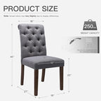 Dining Chairs Set of 2, Button Tufted Parsons Upholstered Chairs with Solid Wood Legs, Mordern Fabric Kitchen Chairs for Dining Room，Grey