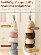 Over the Door Hat Rack - 8 Rotatable Clips Cap Organizer, Foldable Hanging Storage Holds Up to 8 Hats, Space-Saving for Baseball Caps, Closet, Bedroom, Door (Khaki,2-Pack)